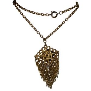 *  Necklace 24" long 2" fringed diamond gold tone classic clasp Gold Tone